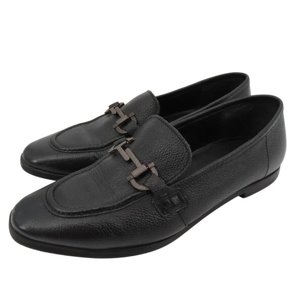 Lasocki Womens 36 EU 6 US Black Leather Metal Equestrian Slip On Loafer Shoes - Picture 1 of 15